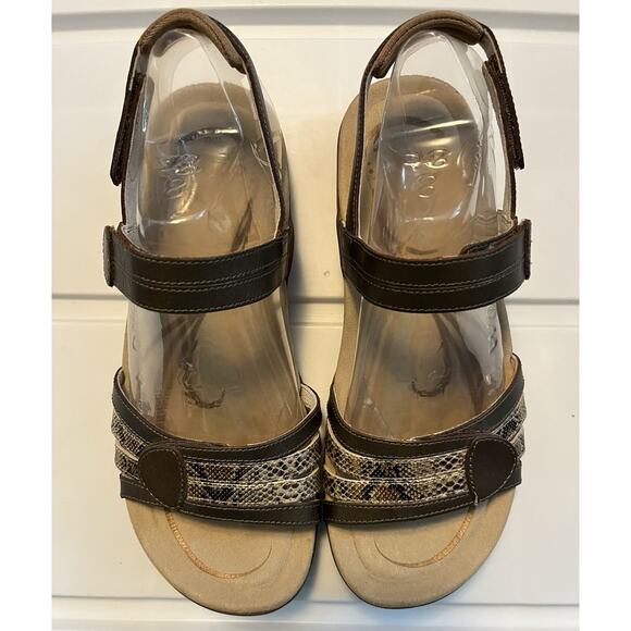 Abeo Women's Brynn Sandals Brown Leather Animal Print Size 8N Orthotic Comfort - Picture 2 of 10